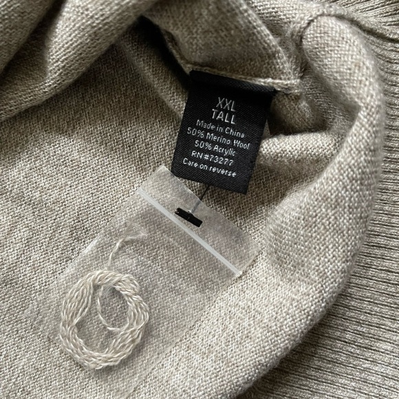 Apt 9 Merino Wool Blend Oatmeal Gray Long Sleeve V Neck Sweater Men’s XXL Tall - Picture 6 of 10